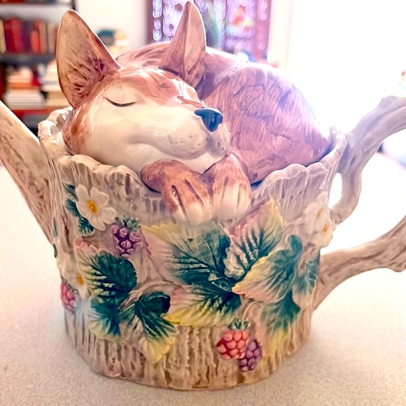 ❤️Fitz & Floyd Authentic Vintage Sleeping Fox Home Teapot Cottage Fairy Garden❤️ - Picture 9 of 14